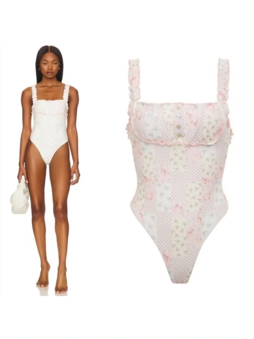Frankie's Bikinis White Floral One-Piece Swimsuit